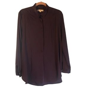 Loft Purple Brown Collared Long Sleeve Button Up Blouse. Size Large. Pre-owned